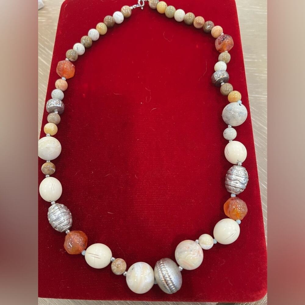 Vintage gold, orange, tan, silver necklace